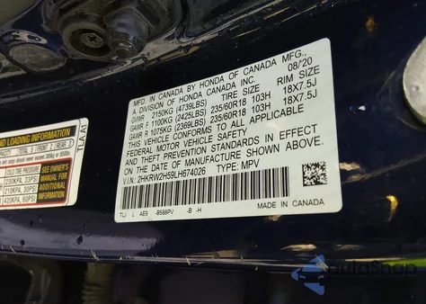 2020 Honda Cr-V Awd Ex z USA, uszkodzony, nr VIN 2HKRW2H59LH674026